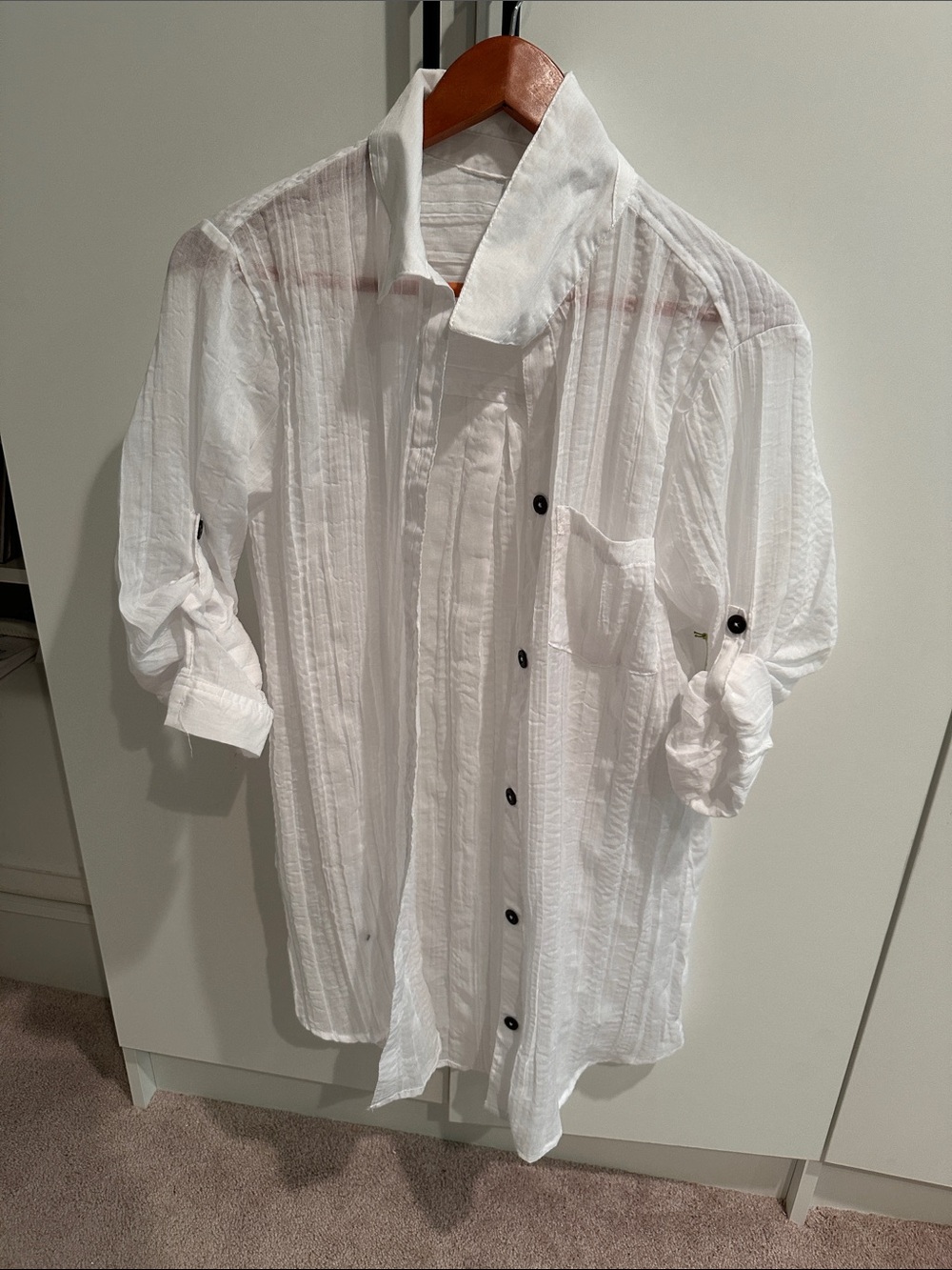 Lightweight White Button-Up Sheer Shirt